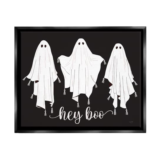 Stupell Industries Hey Boo Three Ghosts Framed Floater Canvas Wall Art